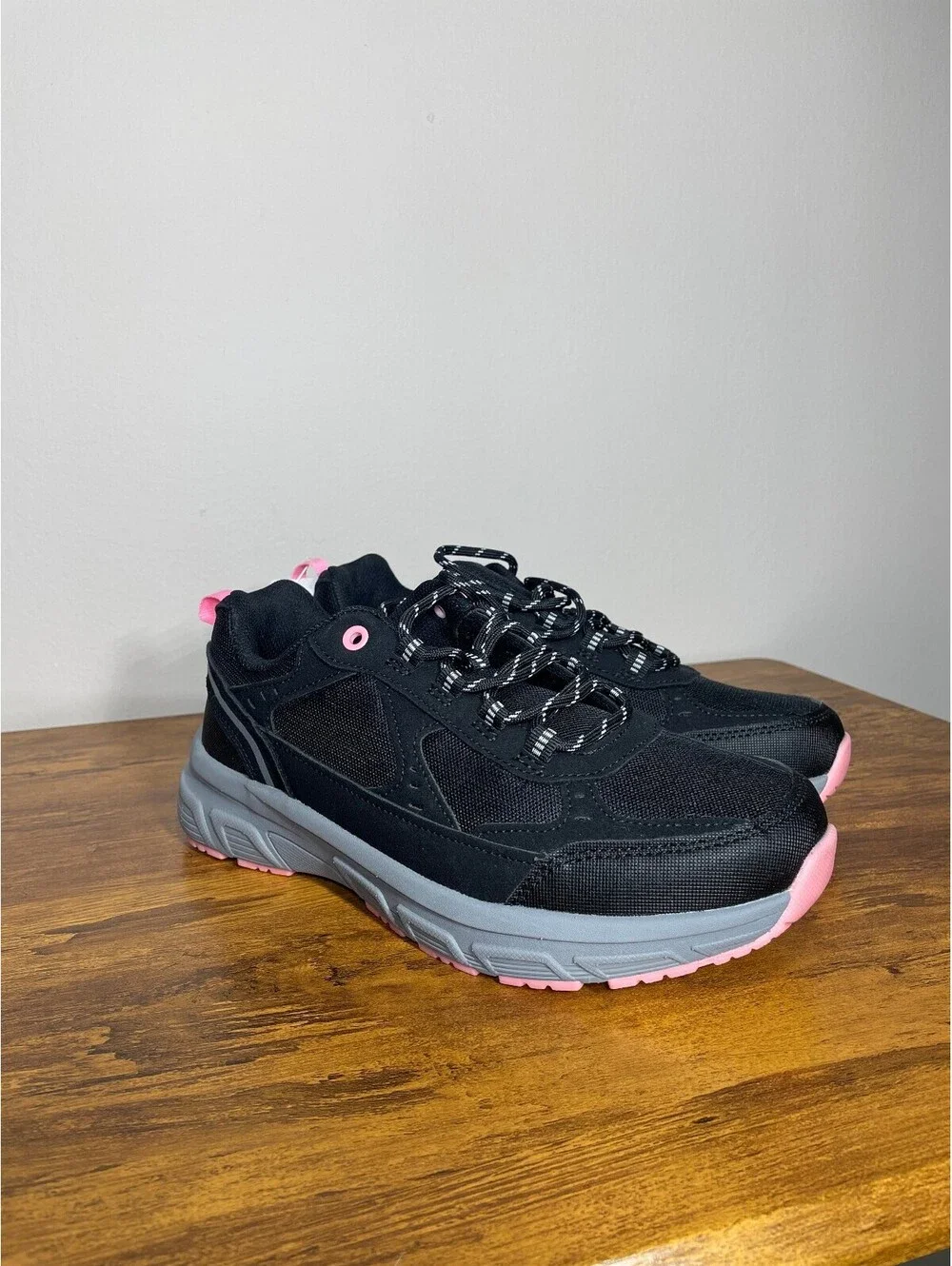 New Vively Trail Walk Sneakers Black Pink Grey Chunky Athletic Shoes Sz 8.5